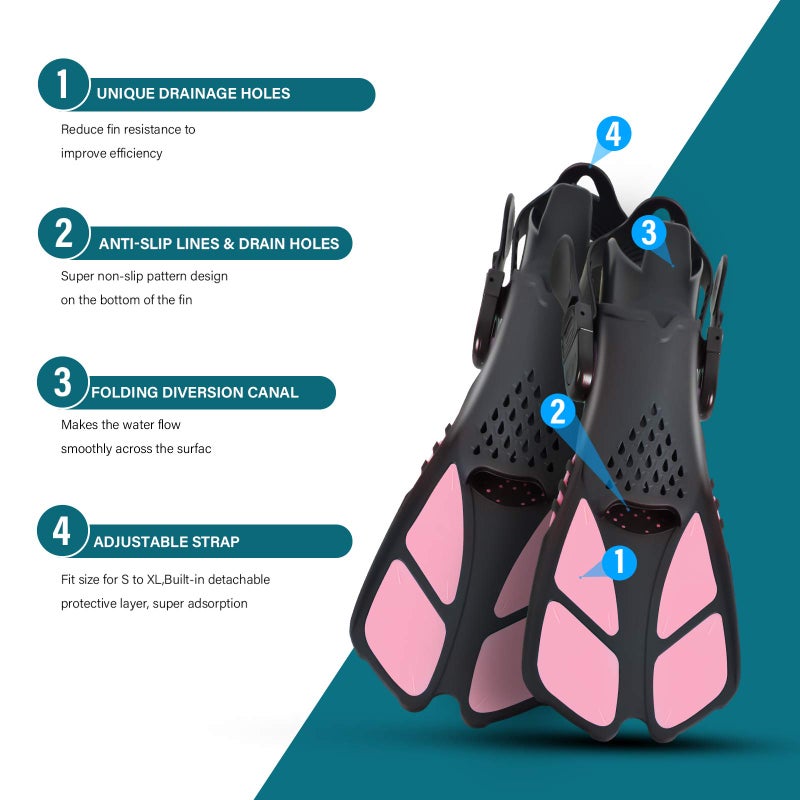 Aisrida Kids Snorkeling Set Children Mask Fin Snorkel Set Snorkeling Gear Snorkel Mask + Adjustable Swimming Kids Flippers+ Dry Snorkel Tube + Travel Bags (Pink) - Image 5